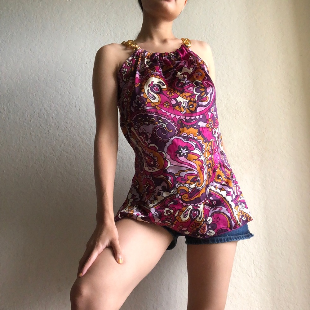 Y2K Cute bright Purple Orange colorful halter Top